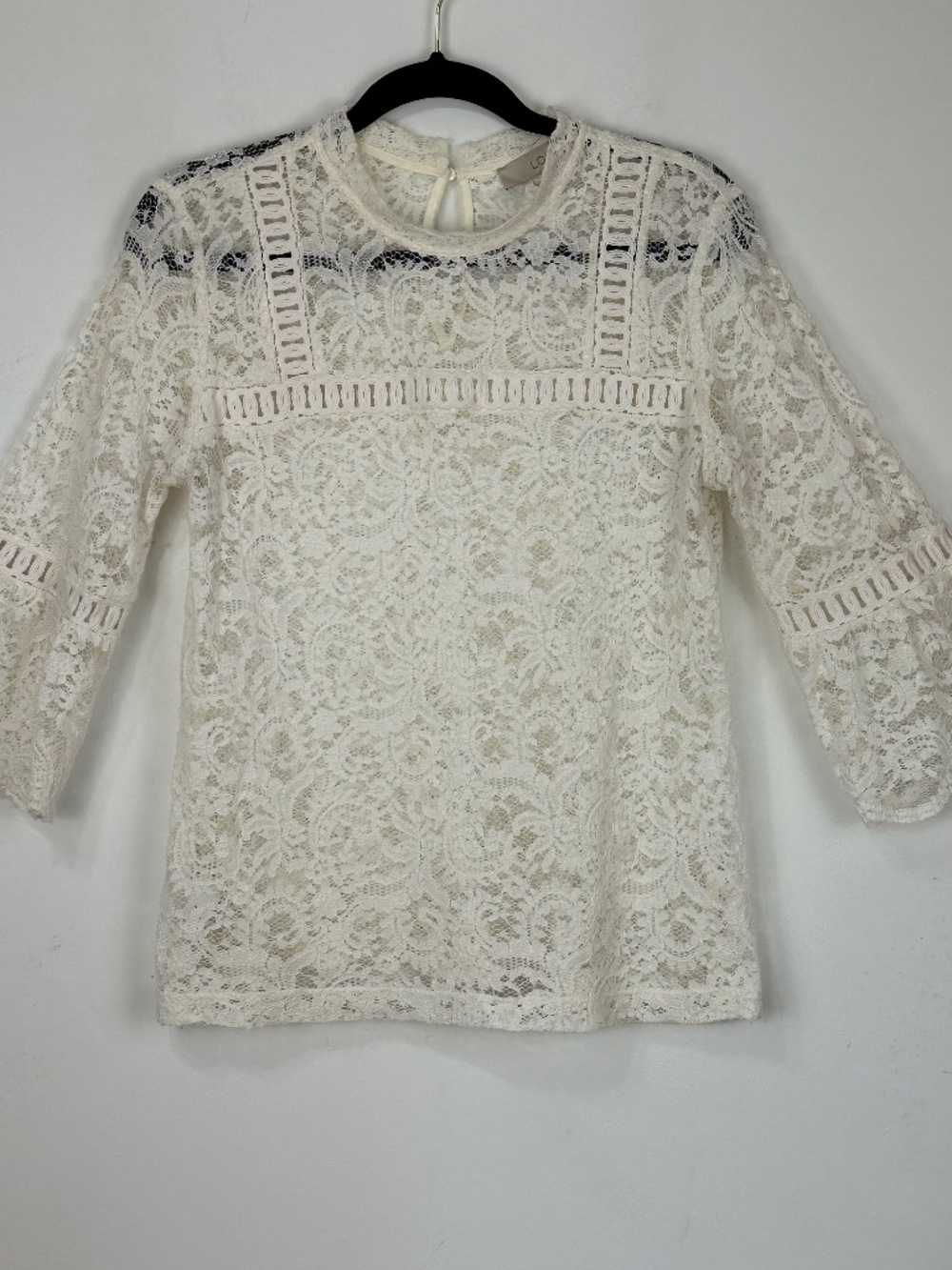 Loft Womens Lace Bell Sleeve Ivory Semi Sheer Top S Peasant Coquette Girl